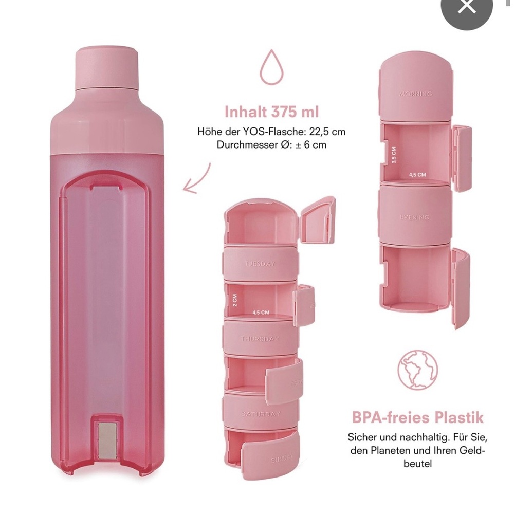 Water Bottle with Supplement Pill Holder - NWT